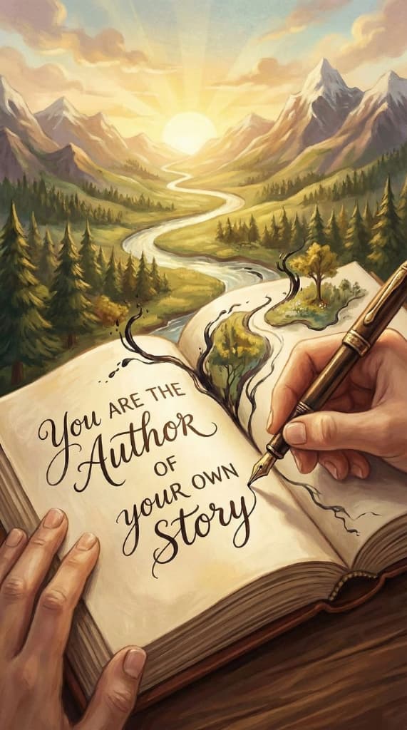You are the author of your own story - fountain pen drawing a landscape from the page